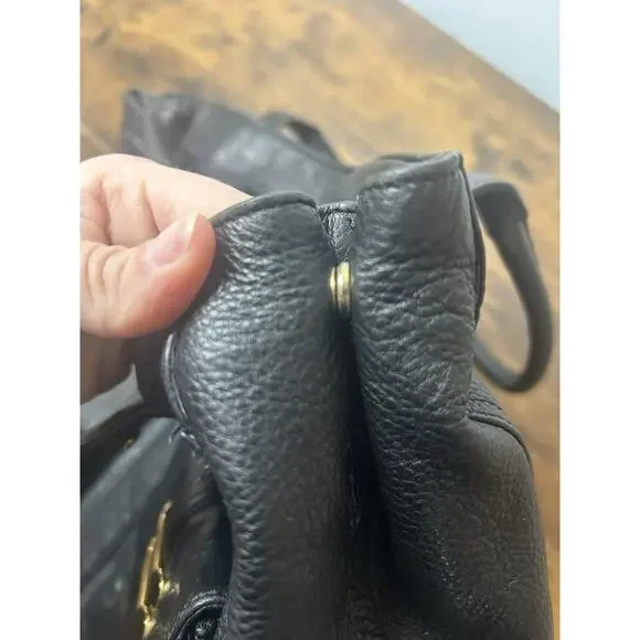 Polo Ralph Lauren Black Leather Tote Shoulder Bag Gold Hardware Classic - Picture 14 of 16